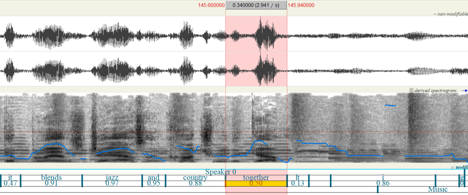 Postprocessing of noisy spontaneous speech with per-word pronunciation scores